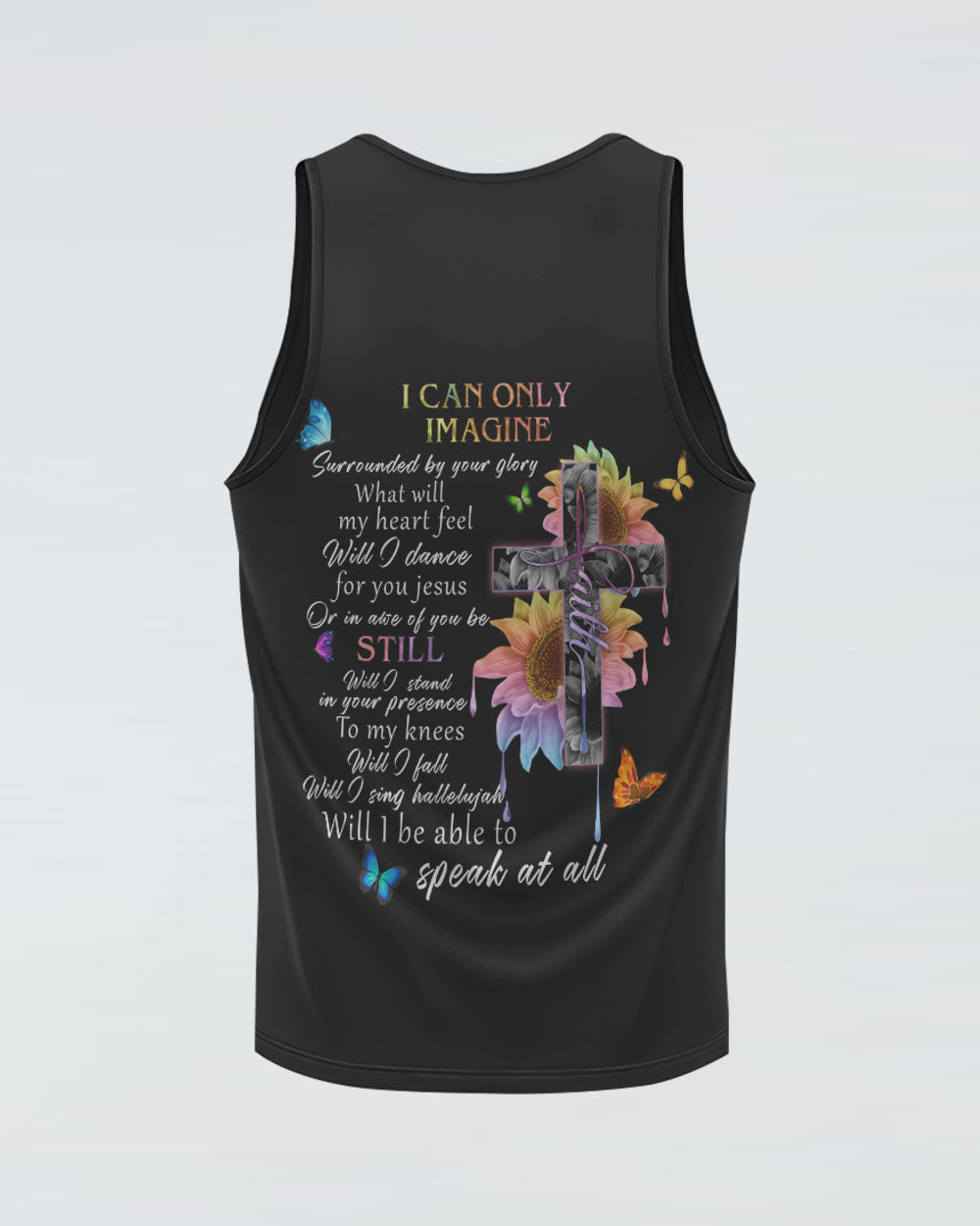 I Can Only Image Faith Rose Butterfly Cross Women's Christian Tanks
