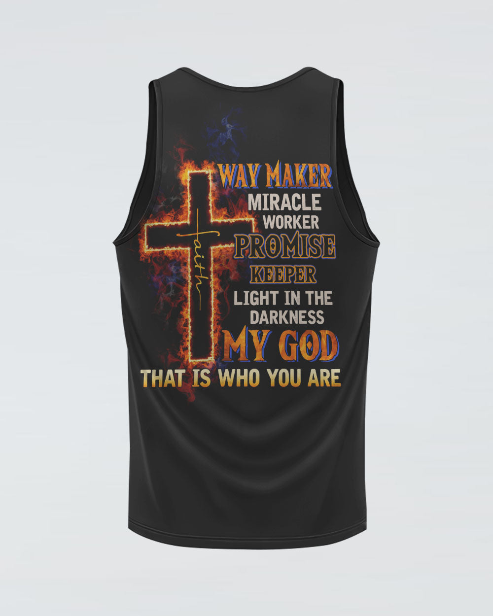 Way Maker Miracle Worker Fire Cross Men's Christian Tanks