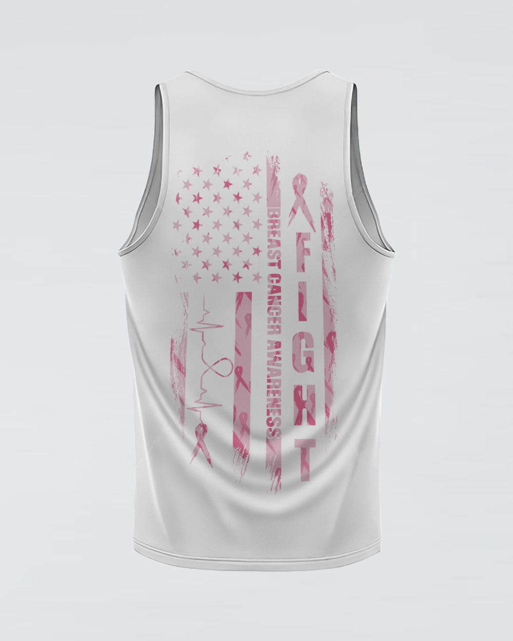 Pink Flag Ribbon Heart Beat Women's Breast Cancer Awareness Tanks