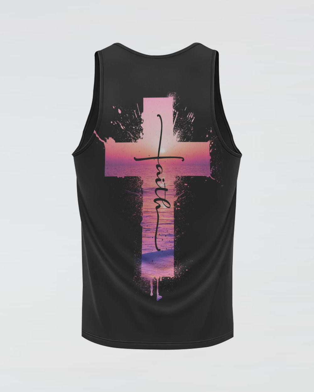 Faith Cross Pink Sunset Beach Women's Christian Tanks