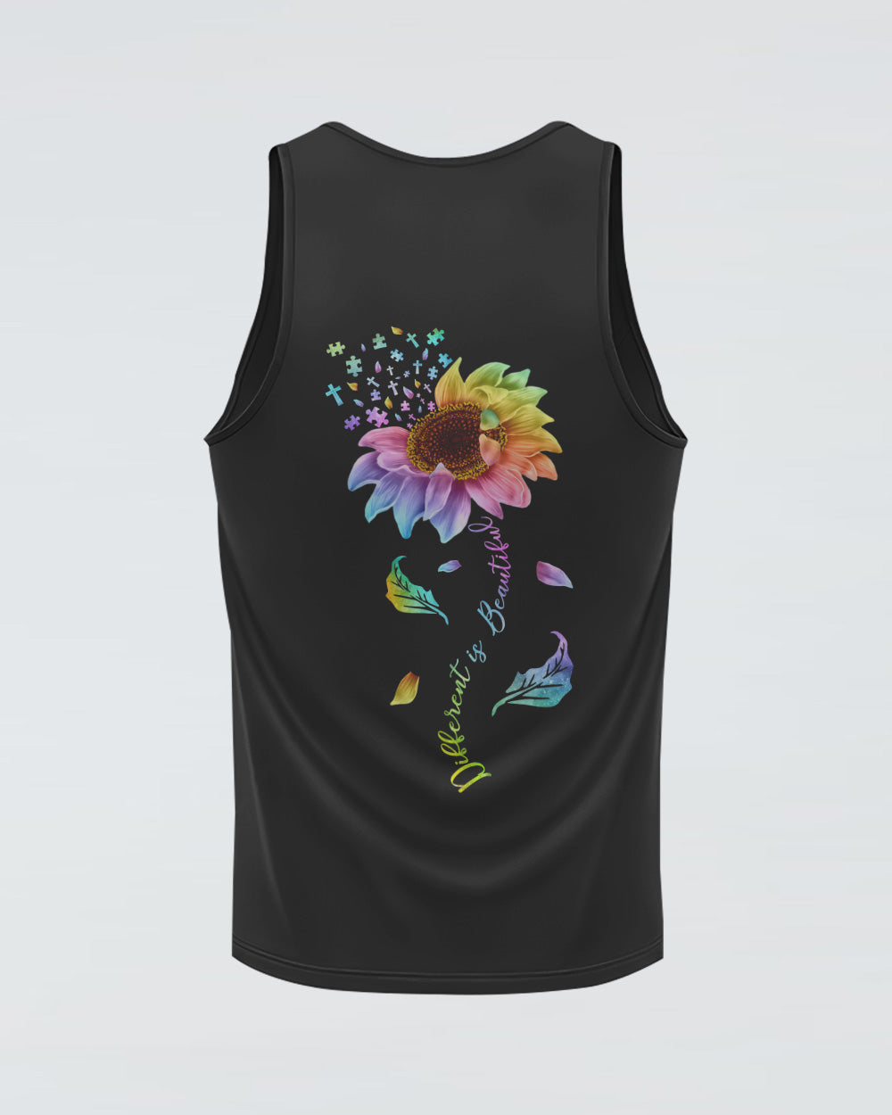 Different Is Beautiful Rainbow Sunflower Women's Autism Awareness Tanks