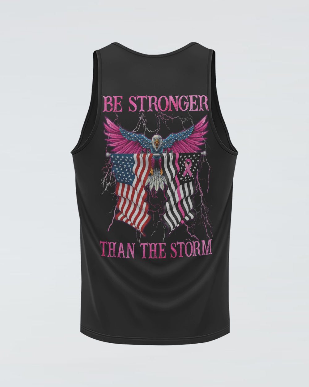 Be Stronger Than The Storm Eagle With Flag Women's Breast Cancer Awareness Tanks