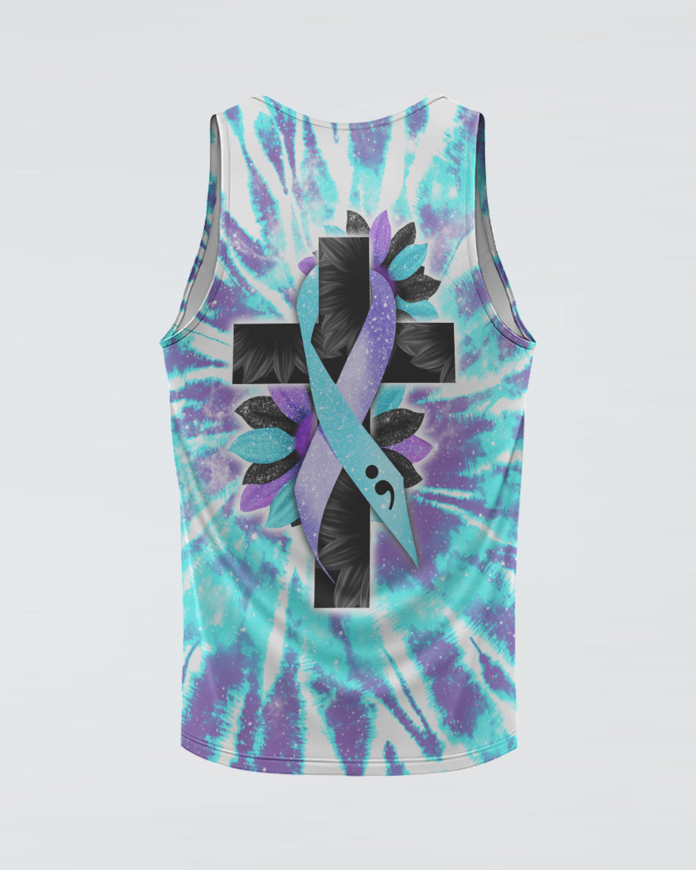 Faith Cross Sunflower Full Tie Dye Women's Suicide Prevention Awareness Tanks
