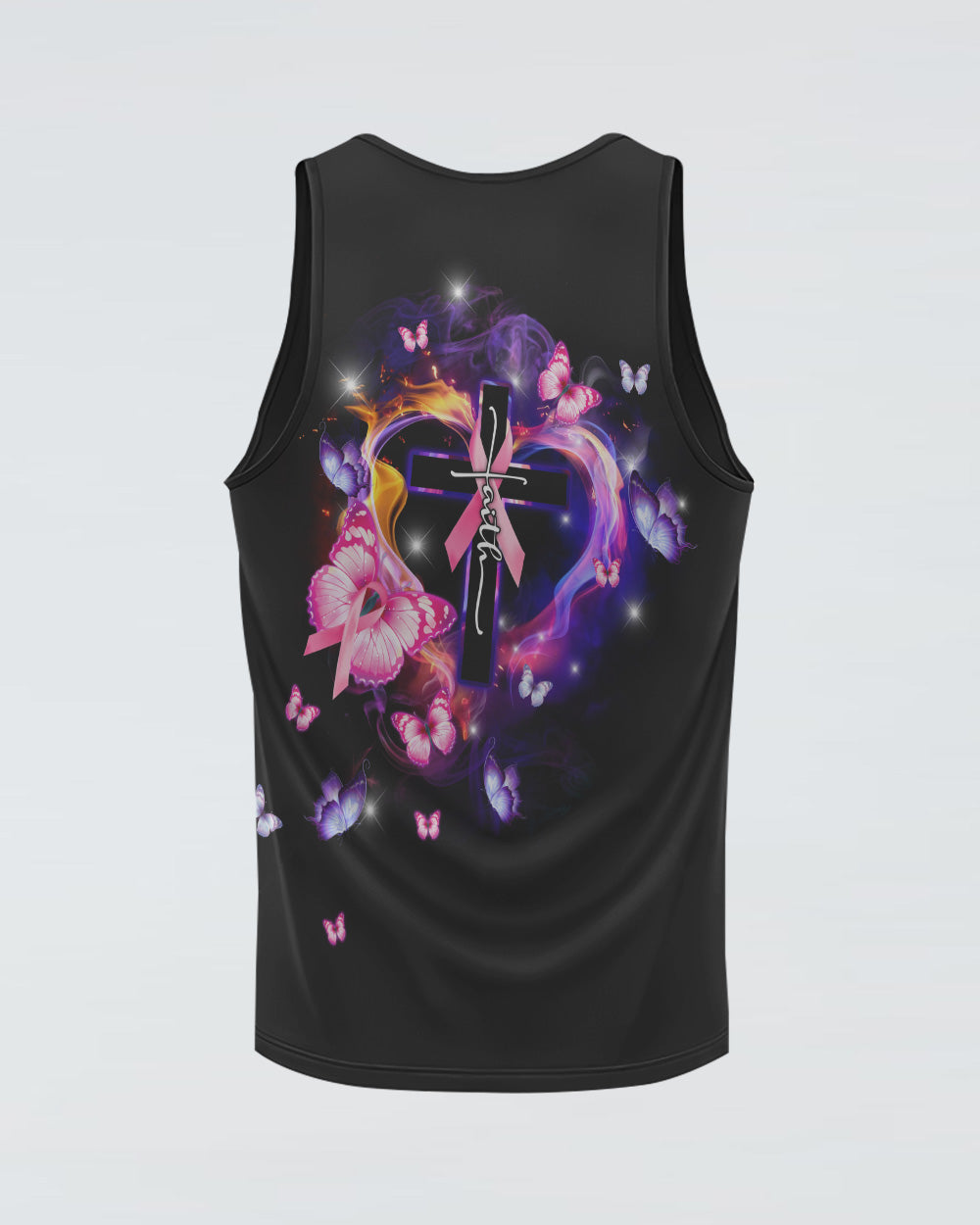 Faith Fire Heart Butterfly Smoke Women's Breast Cancer Awareness Tanks