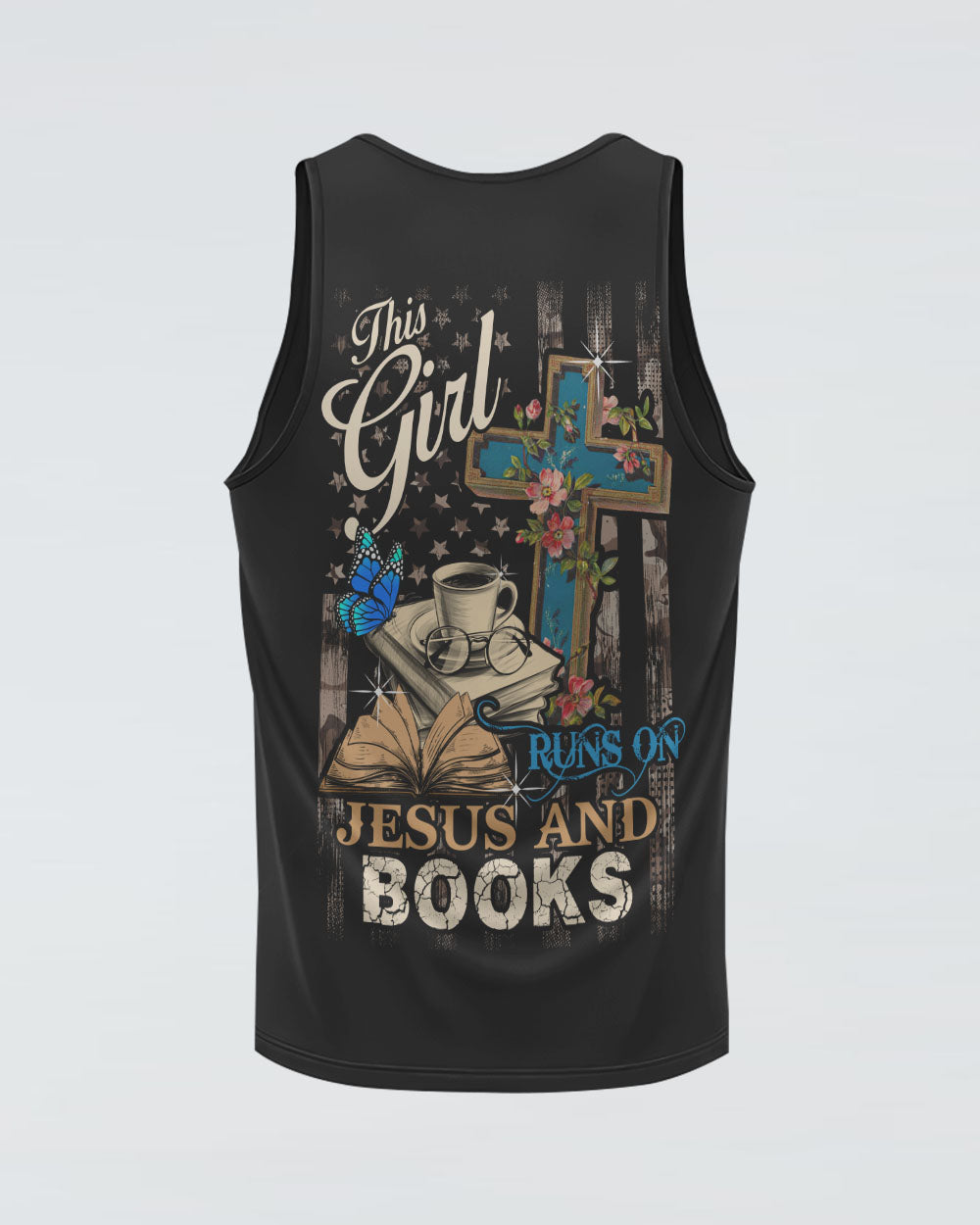 This Girl Runs On Jesus And Books Women's Christian Tanks