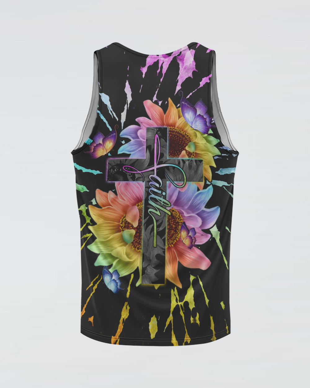 Faith Cross Rainbow Sunflower Tie Dye Women's Christian Tanks