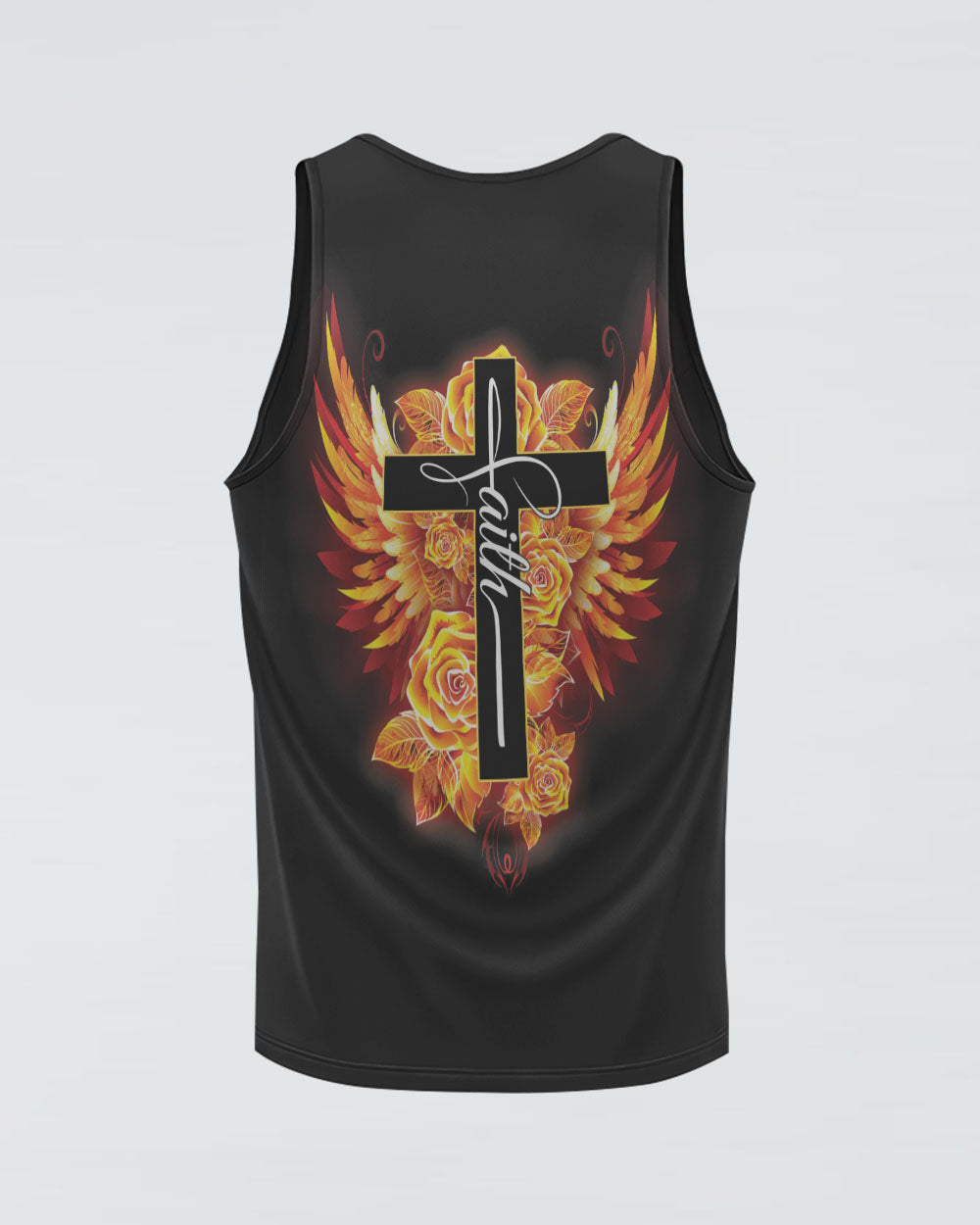 Faith Cross Rose Wings Golden Women's Christian Tanks