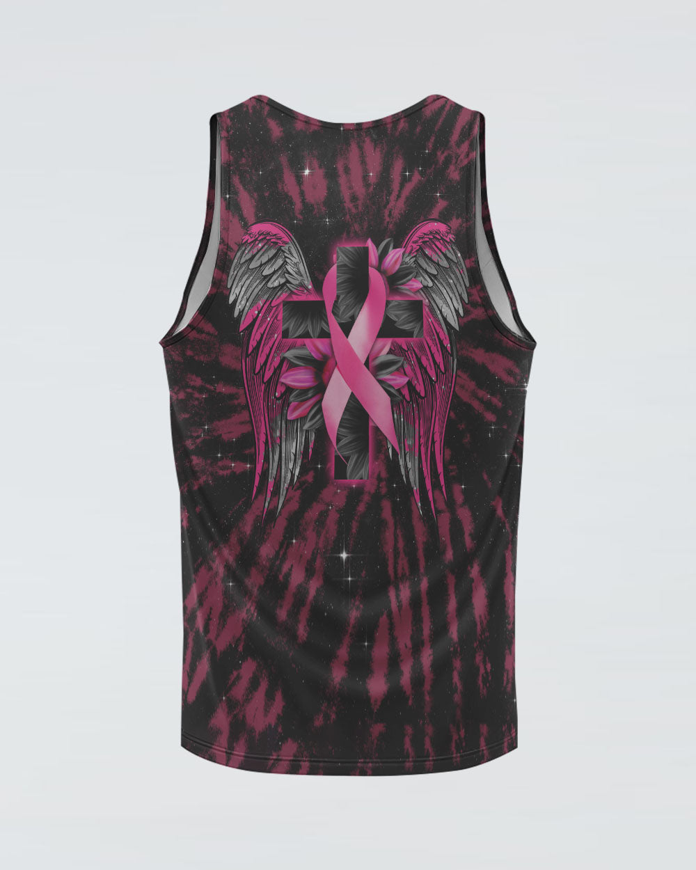 Cross Wing Sunflower Tie Dye Pink Ribbon Women's Breast Cancer Awareness Tanks