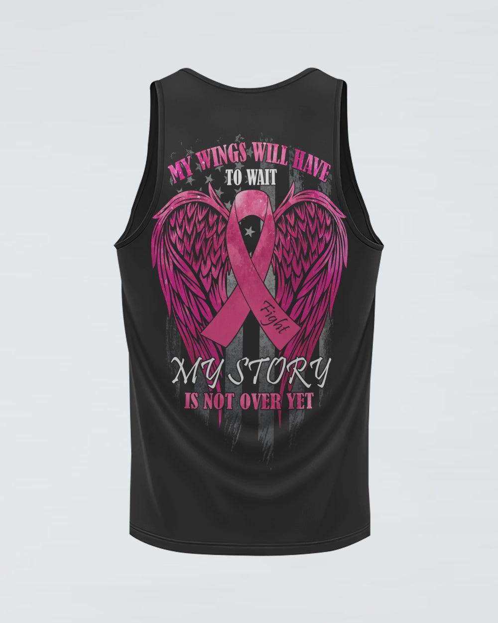 My Wings Will Have To Wait Wings Flag Women's Breast Cancer Awareness Tanks