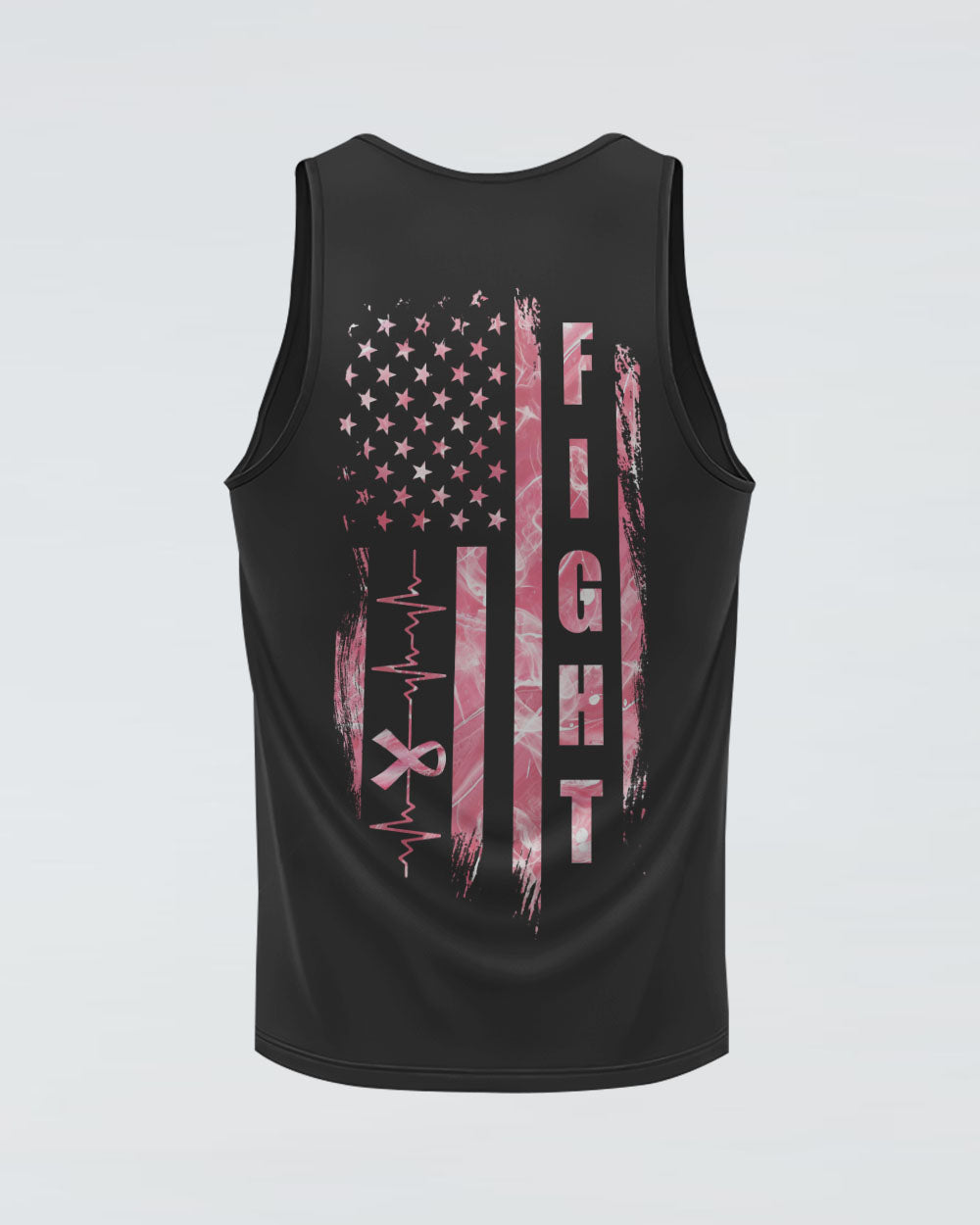 Pink Ribbon Heart Beat Flag Women's Breast Cancer Awareness Tanks