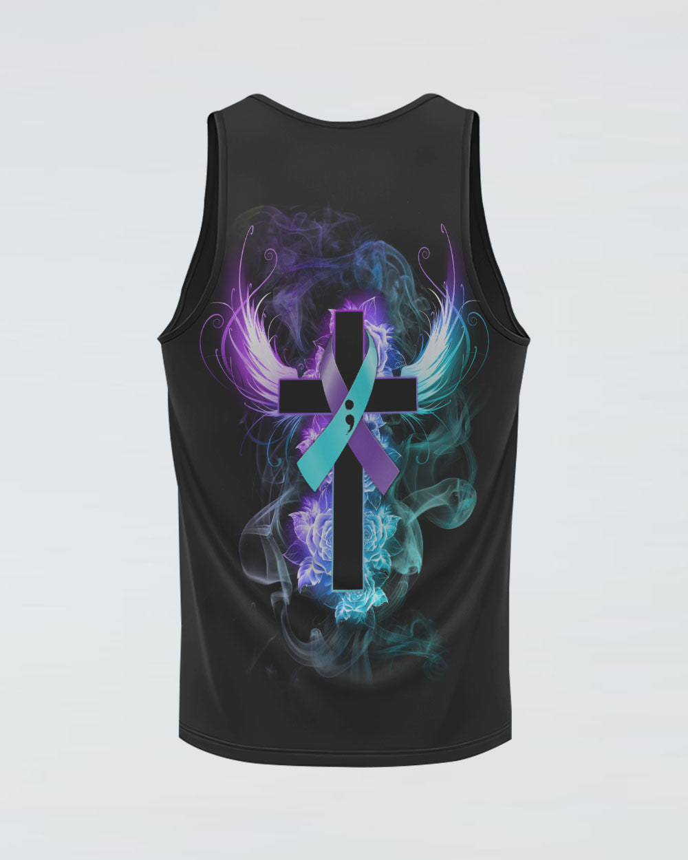 Blue Purple Wing Rose Cross Smoke Women's Christian Tanks