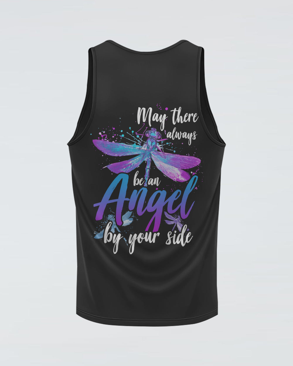 May There Be An Angel By Your Side Dragonfly Watercolor Women's Christian Tanks