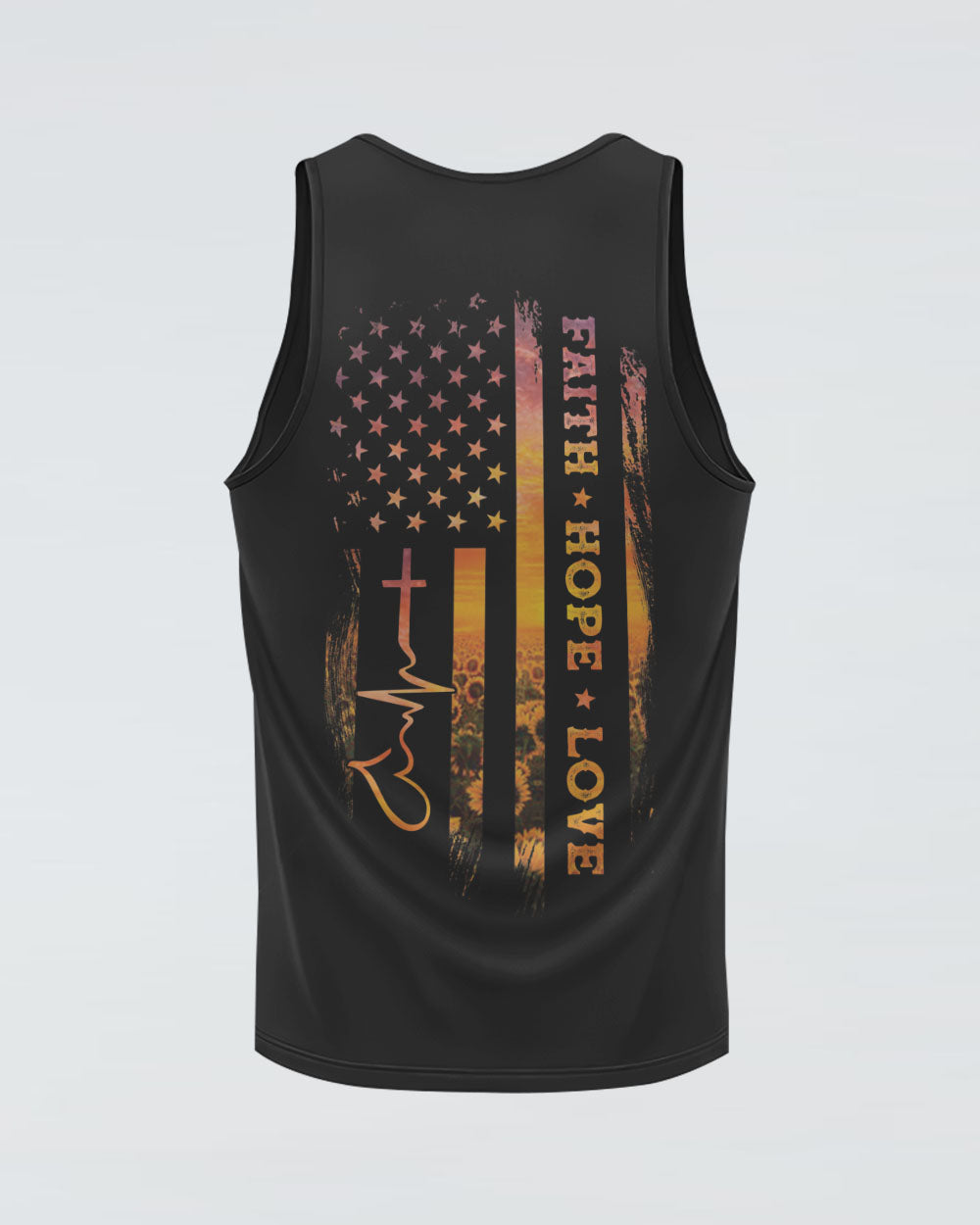 Faith Hope Love Heartbeat Sunflower Flag Women's Christian Tanks
