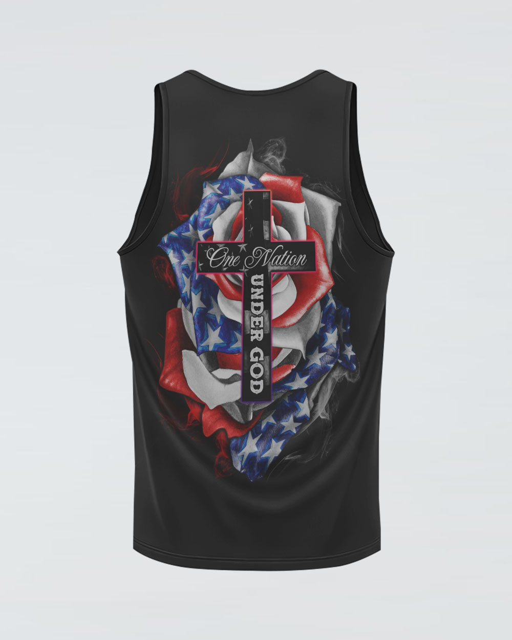 One Nation Under God Rose American Flag Women's Christian Tanks