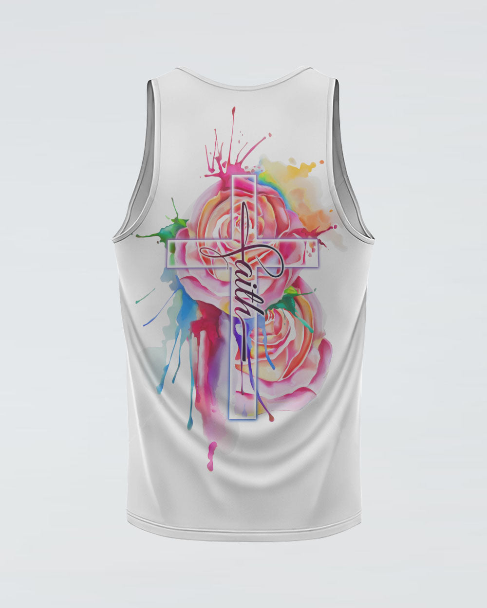 Faith Cross Colorful Rose Watercolor Women's Christian Tanks