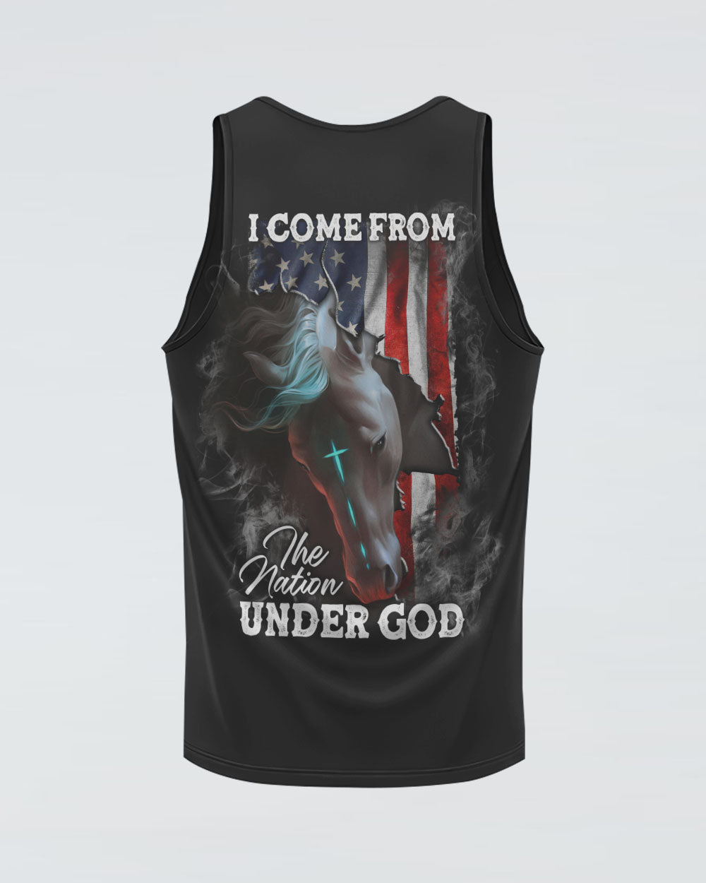 I Come From The Nation Under God Horse Flag Smoke Women's Christian Tanks