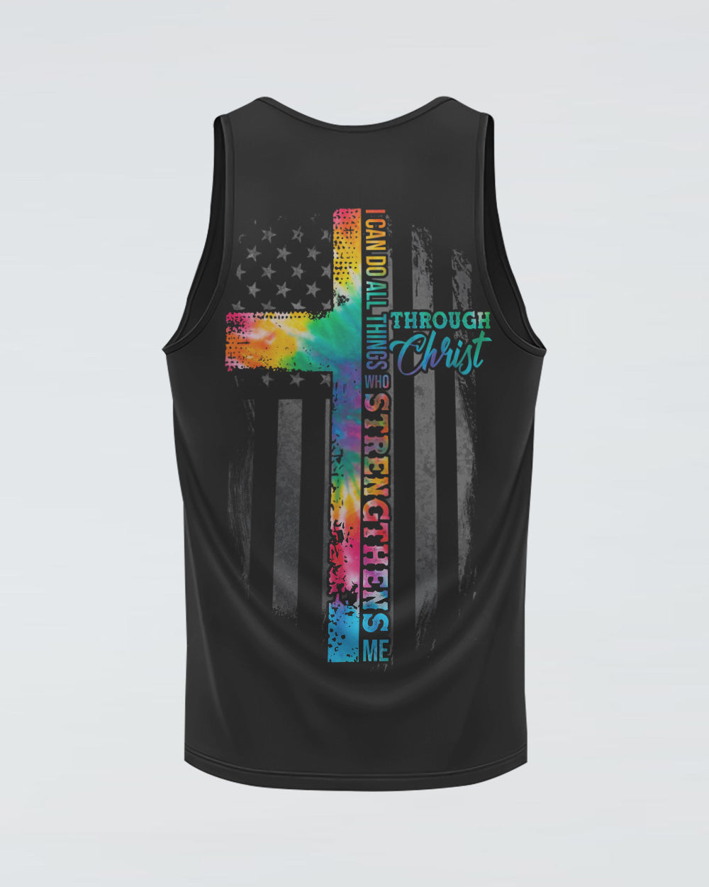 I Can Do All Thing Tie Dye Cross Half Text Women's Christian Tanks