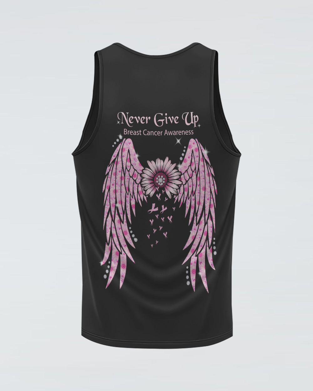 Never Give Up Pink Wings Daisy Women's Breast Cancer Awareness Tanks