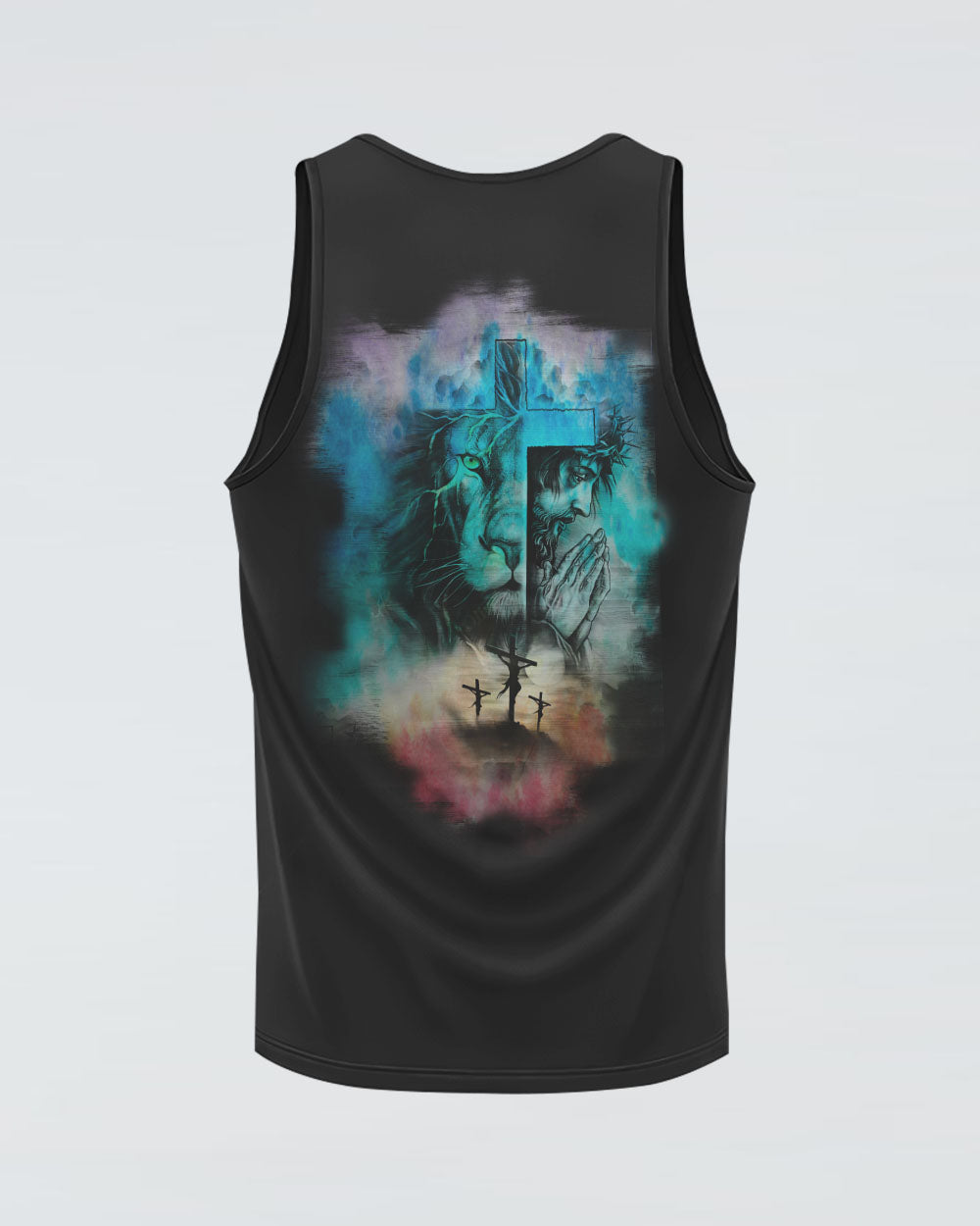 Jesus Lion Cross Colorful Watercolor Women's Christian Tanks