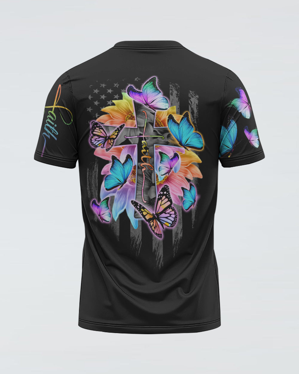 Faith Butterflies Cross Women's Christian Tshirt