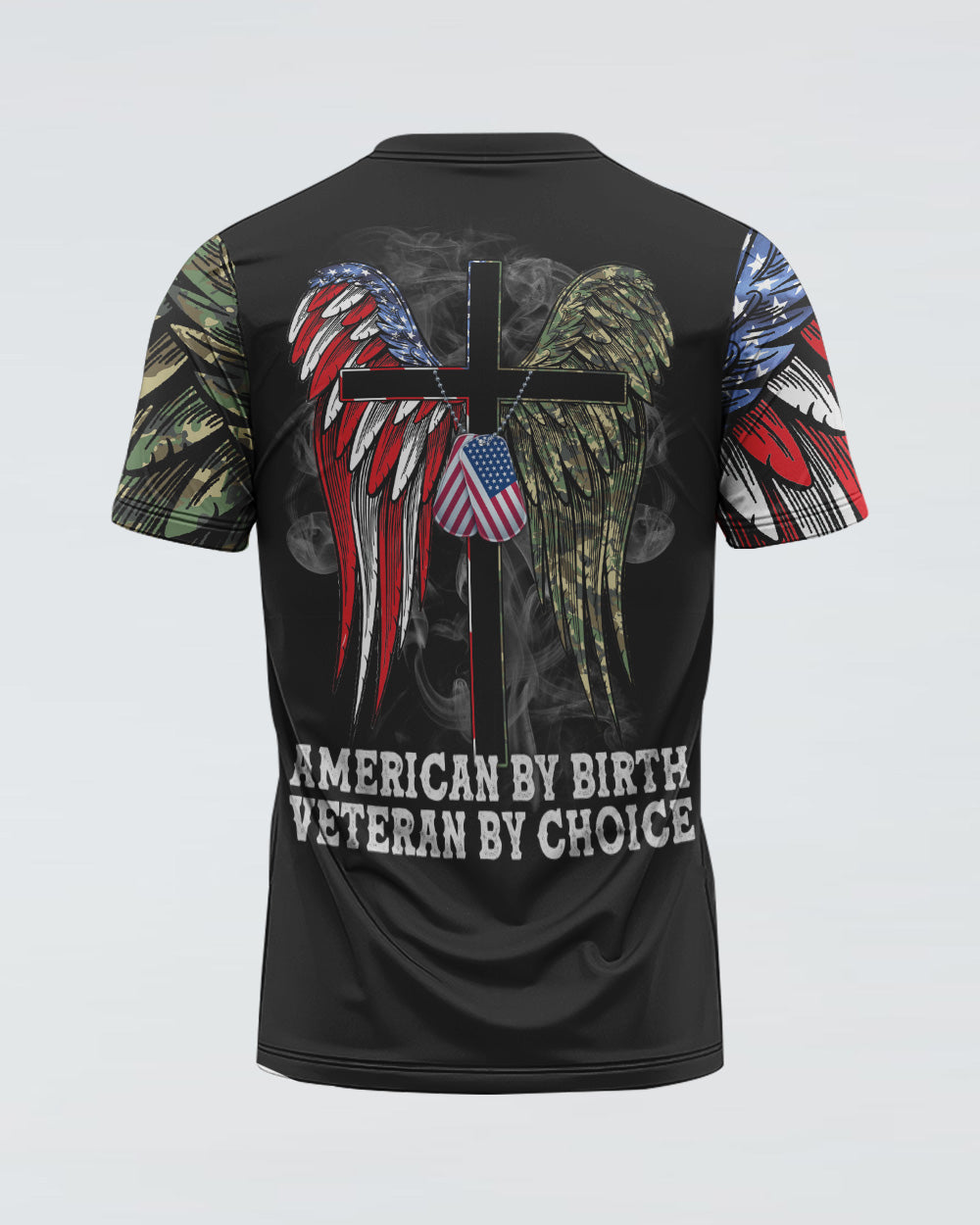 Wings Veteran American Flag Cross Smoke Men's Christian Tshirt