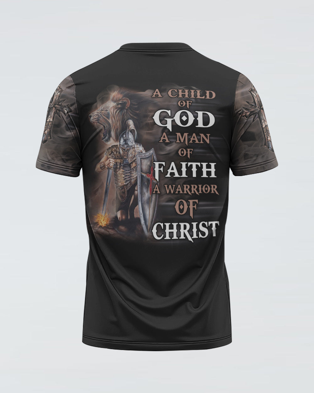 A Child Of God A Man Of Faith Lion Warrior Men's Christian Tshirt