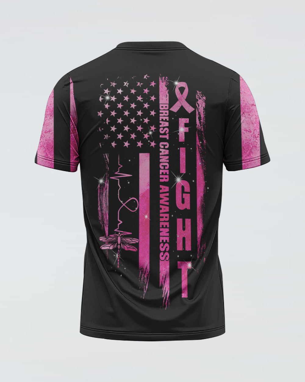 Fight Flag Dragonfly Heart Women's Breast Cancer Awareness Tshirt