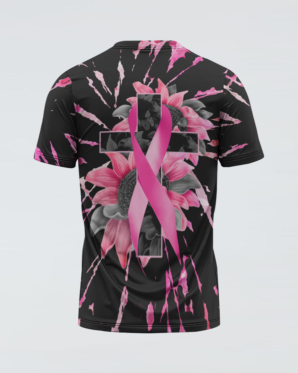 Sunflower Cross Ribbon New Tie Dye Women's Breast Cancer Awareness Tshirt