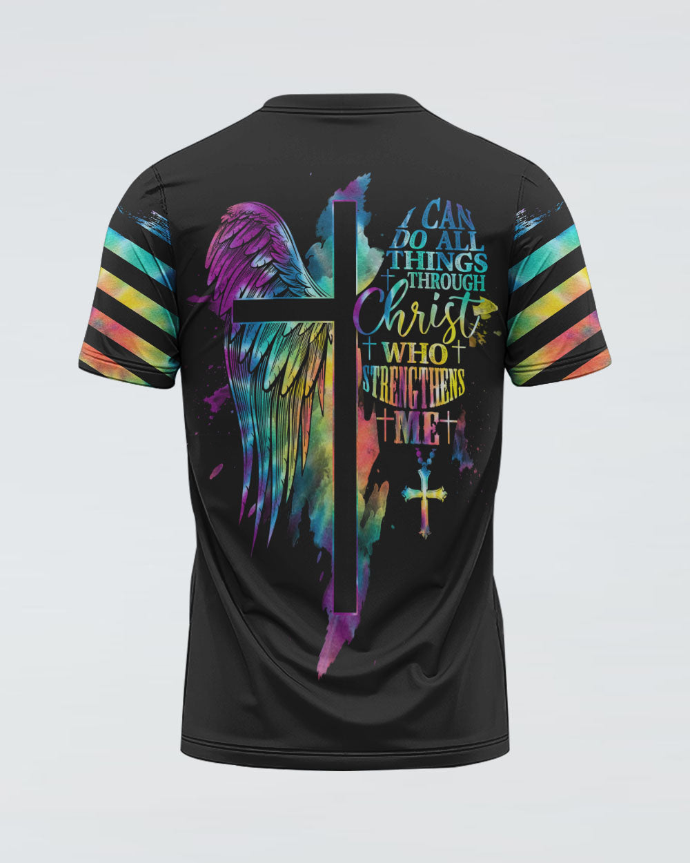 I Can Do All Things Through Christ Half Wings Colorful Women's Christian Tshirt