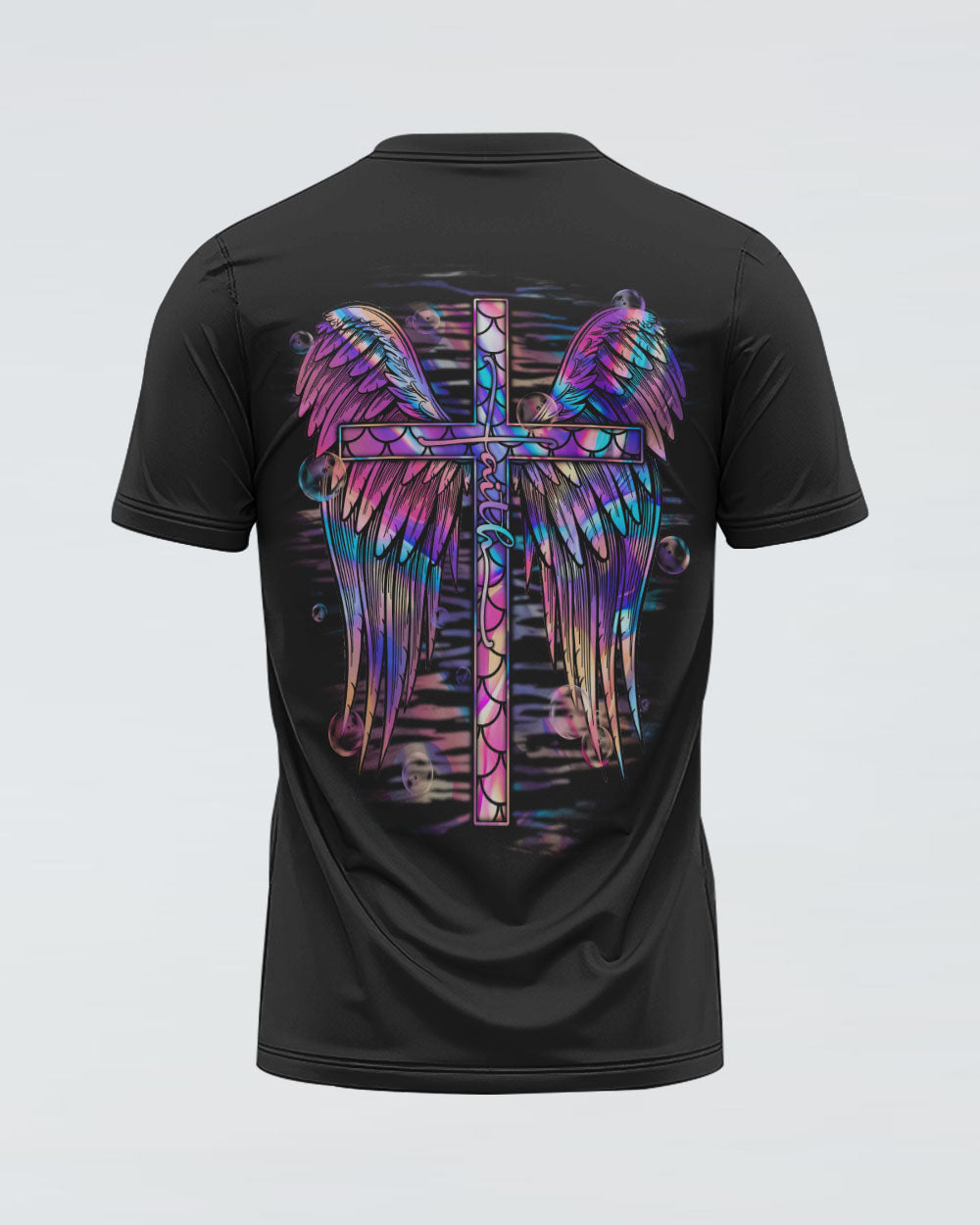 Faith Cross Wings Mermaid Hologram Texture Women's Christian Tshirt