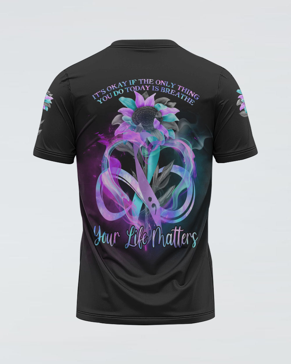 It's Okay If The Only Thing You Do Today Is Breathe Sunflower Smoke Ribbon Women's Suicide Prevention Awareness Tshirt