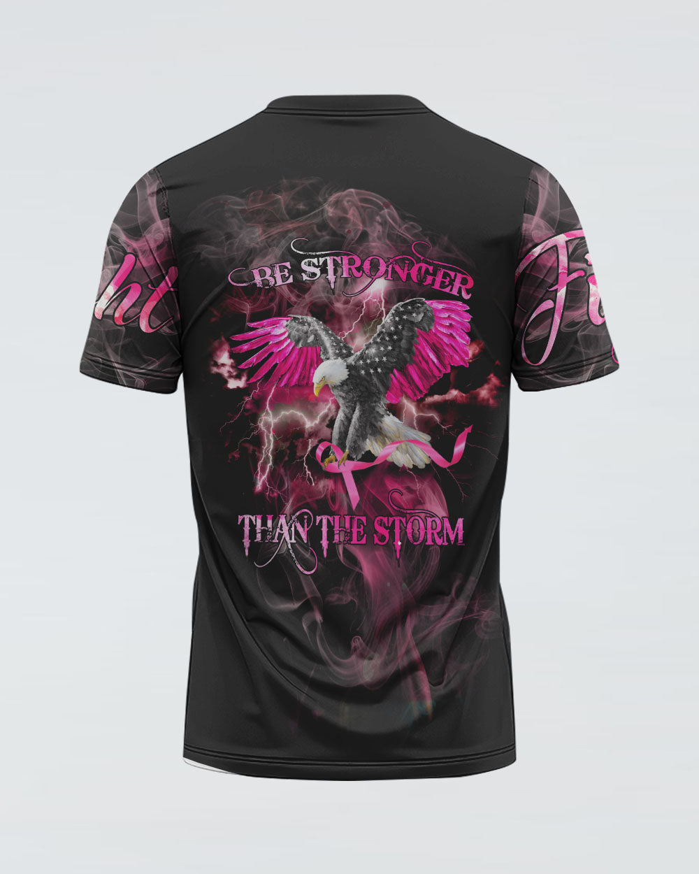 Be Stronger Than The Storm Eagle Pink Smoke Women's Breast Cancer Awareness Tshirt