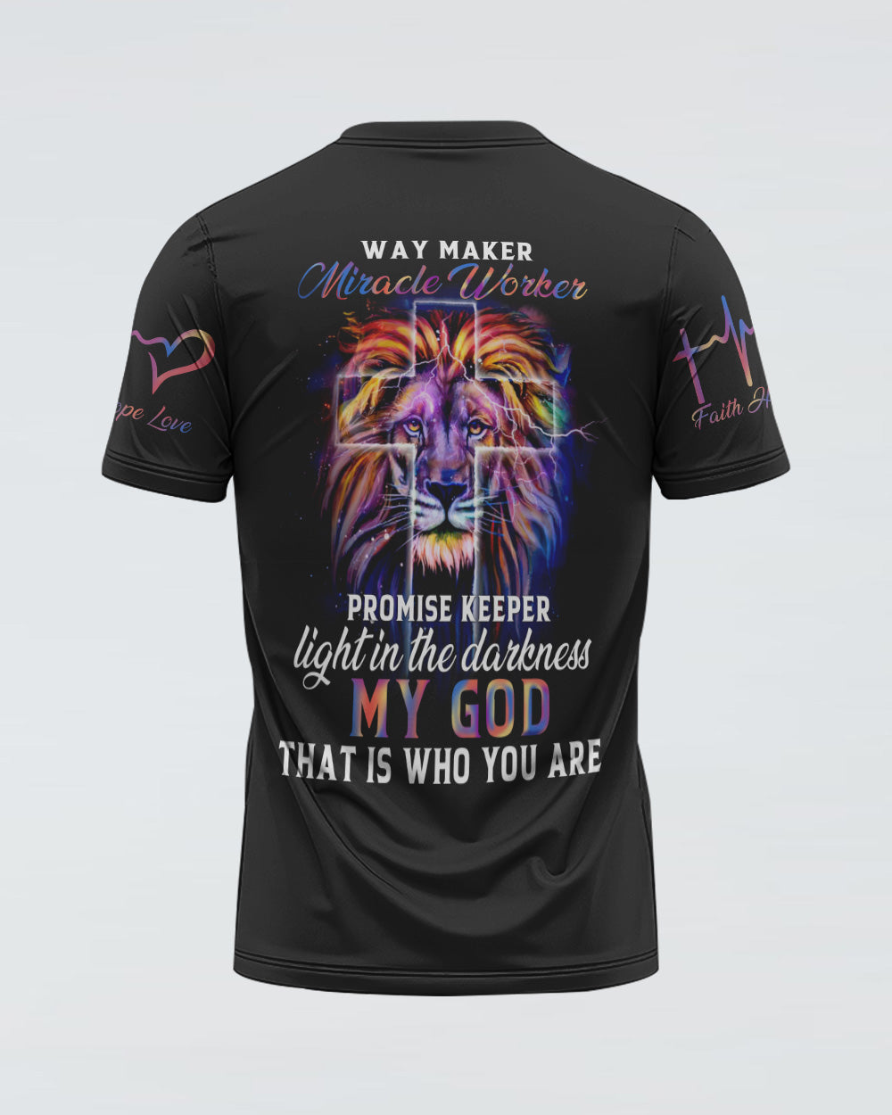 Way Maker Miracle Worker Colorful Lion Faith Heart Beat Women's Christian Tshirt