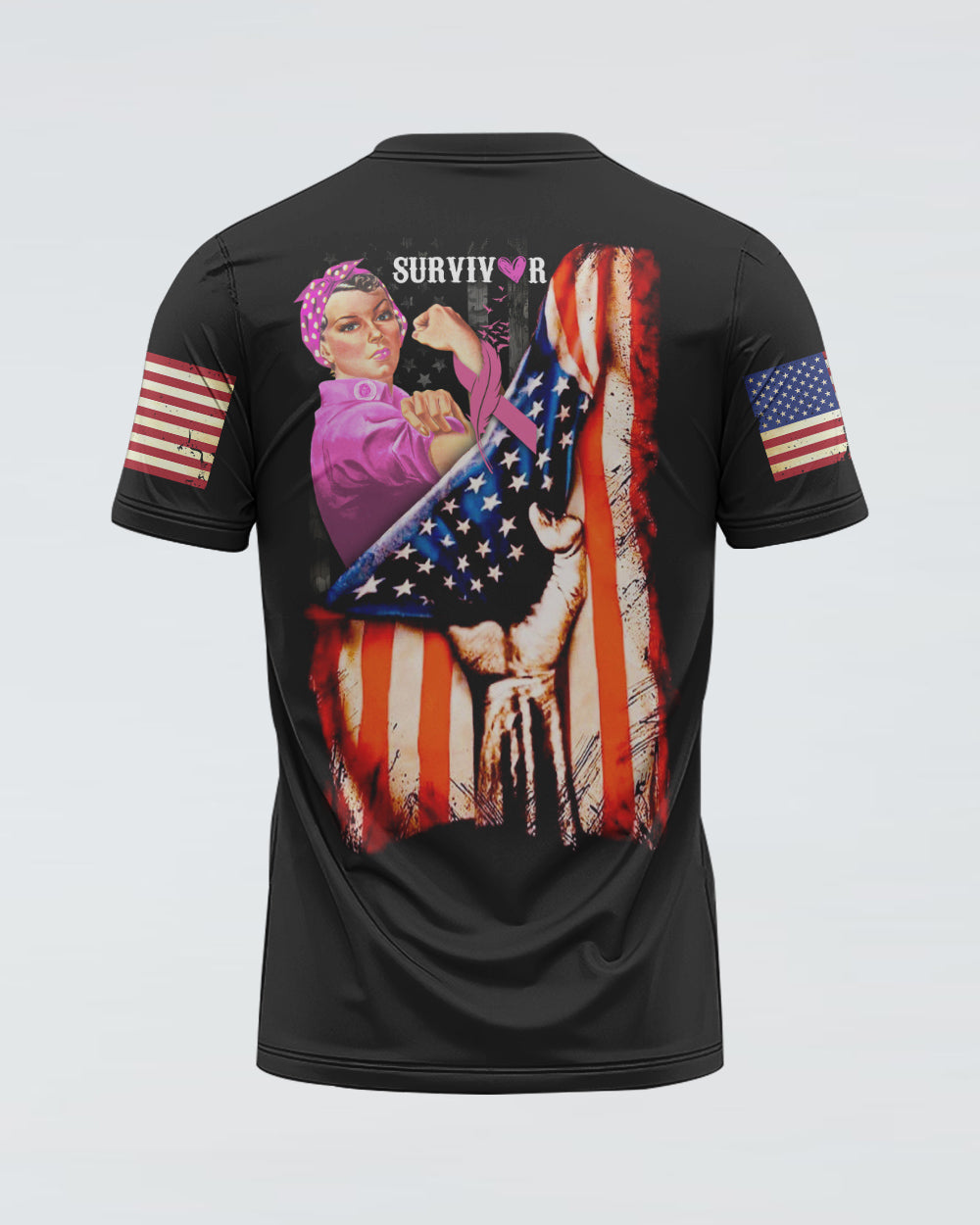 Survivor Strong Woman Flag Women's Breast Cancer Awareness Tshirt