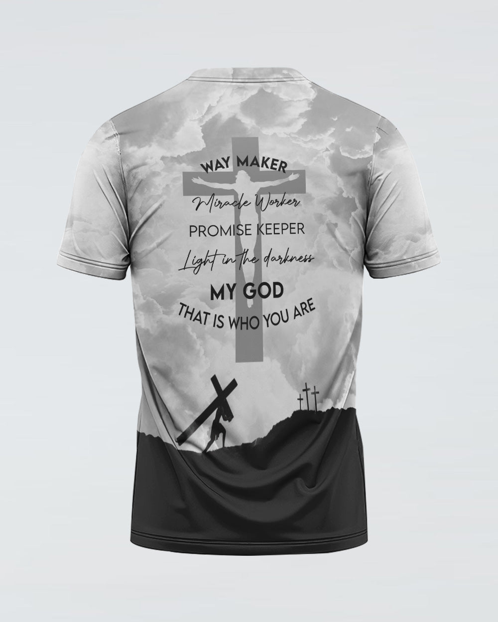 Miracle Worker Promise Keeper Light In The Darkness White Black Cross Women's Christian Tshirt