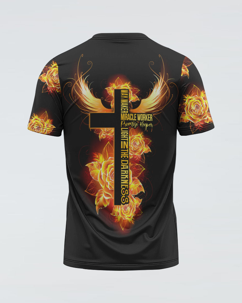 Way Maker Miracle Worker Gold Rose Cross Women's Christian Tshirt