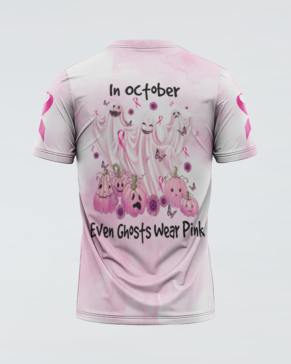 In October Even Ghosts Wear Pink Women's Breast Cancer Awareness Tshirt