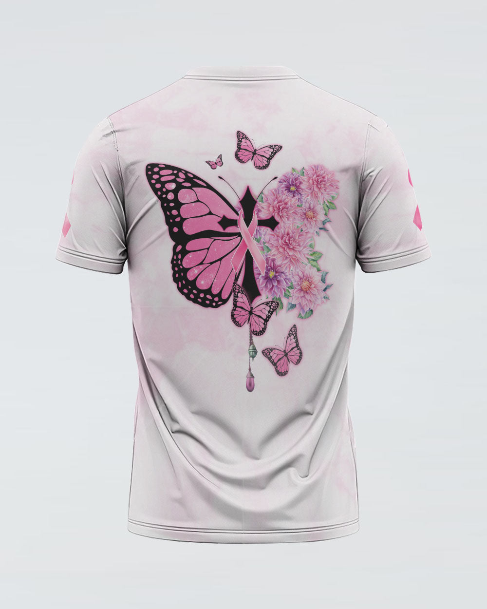 Butterfly Flower Cross Ribbon Women's Breast Cancer Awareness Tshirt