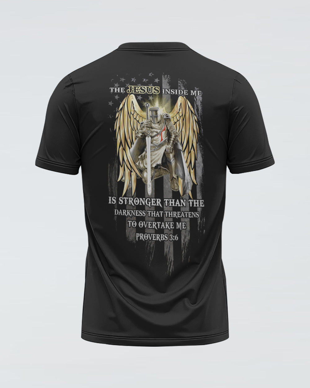 The Jesus Inside Me Is Stronger Than The Darkness Flag Warriors Wings Men's Christian Tshirt