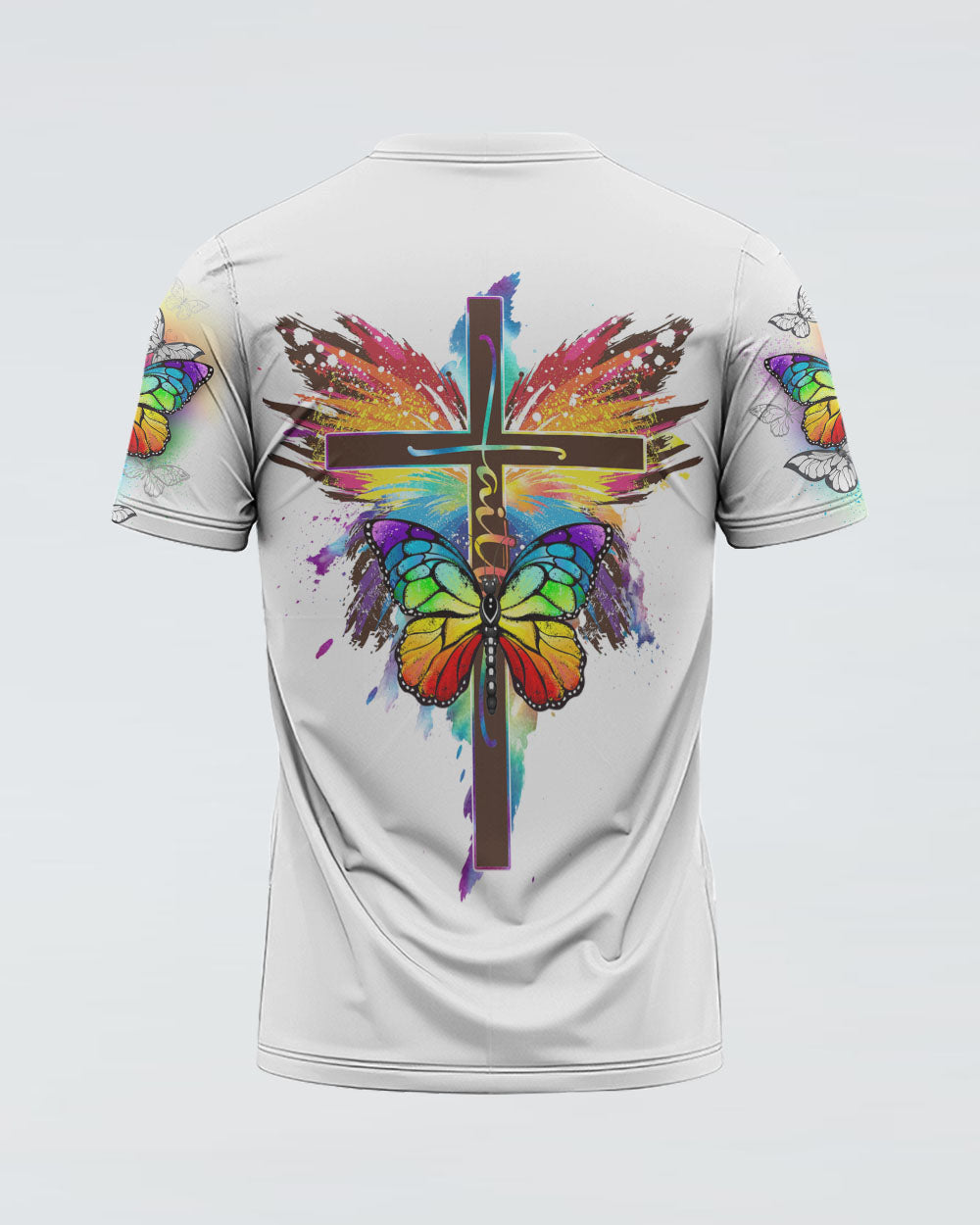 Colorful Butterflies Faith Cross Women's Christian Tshirt