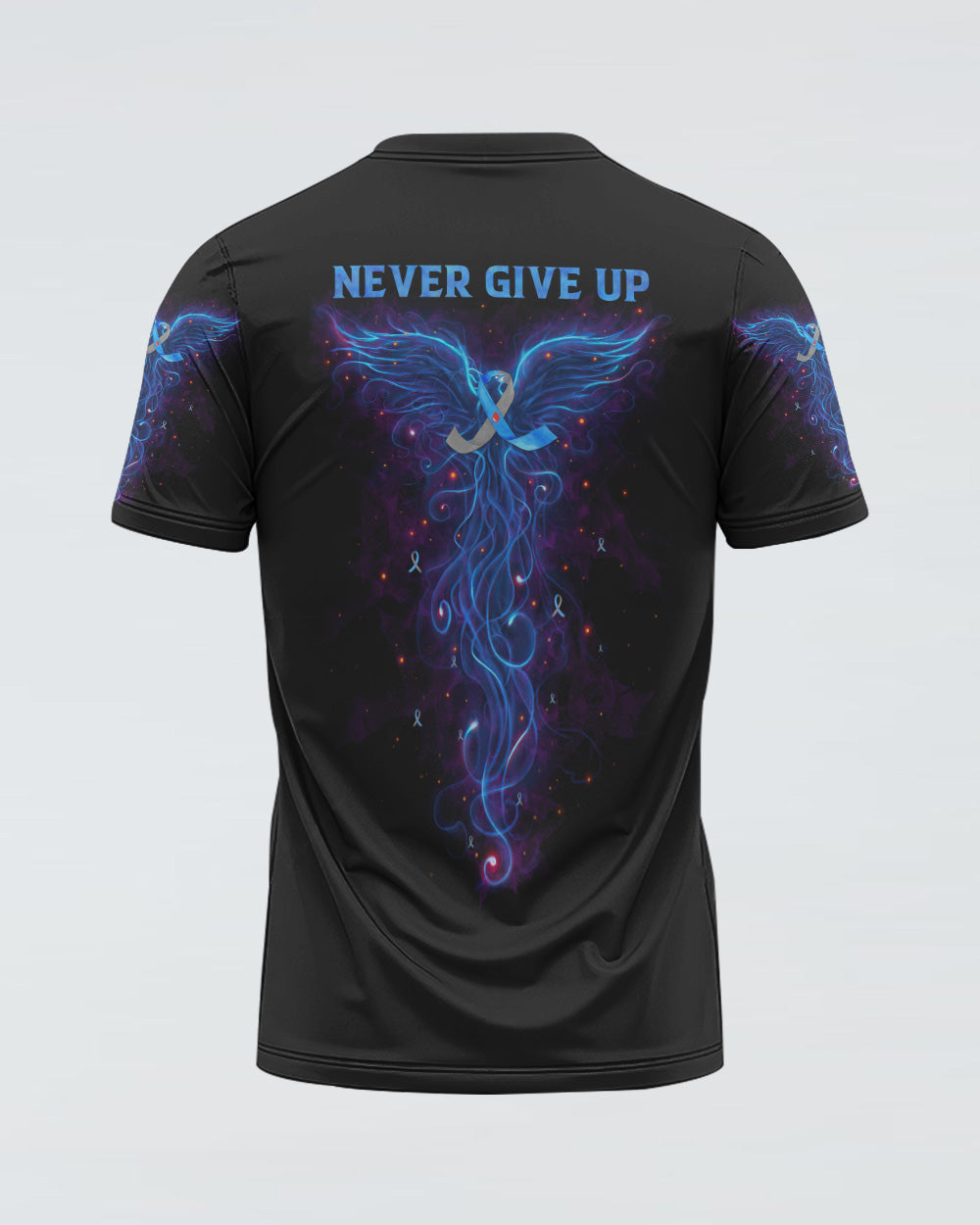 Never Give Up Blue Phoneix Ribbon Women's Diabetes Awareness Tshirt