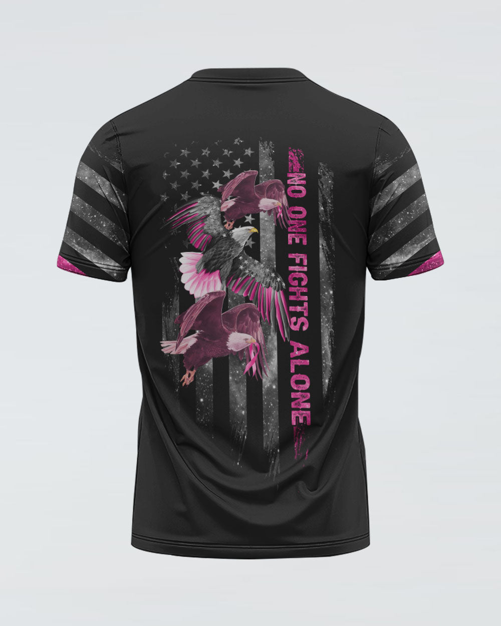 No One Fights Alone Eagle Flag Women's Breast Cancer Awareness Tshirt