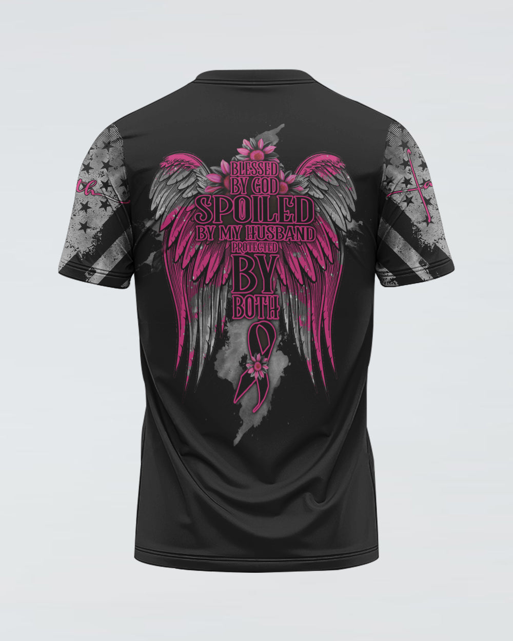 Blessed By God Spoiled By My Husband Women's Breast Cancer Awareness Tshirt