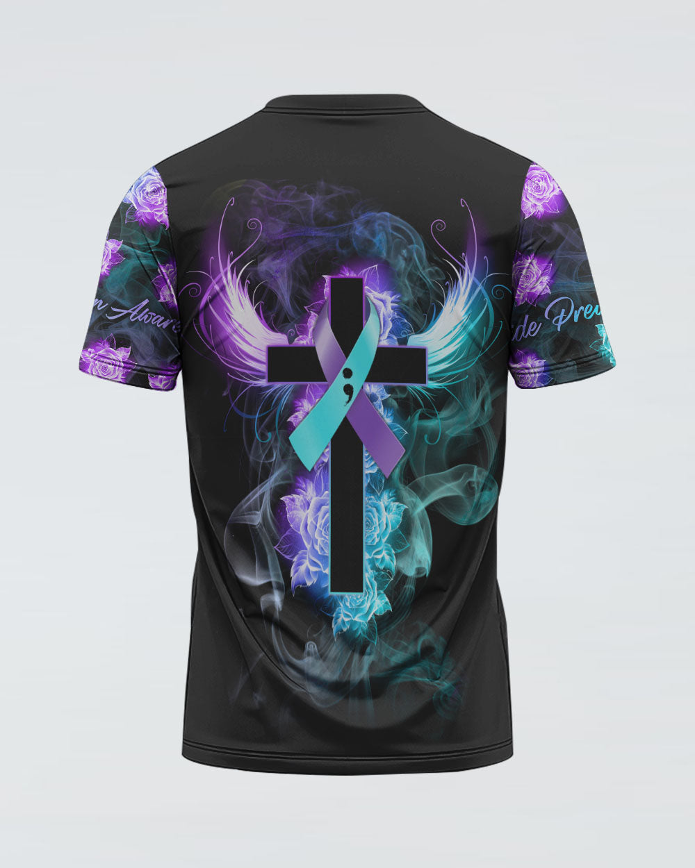 Blue Purple Wing Rose Cross Smoke Women's Christian Tshirt