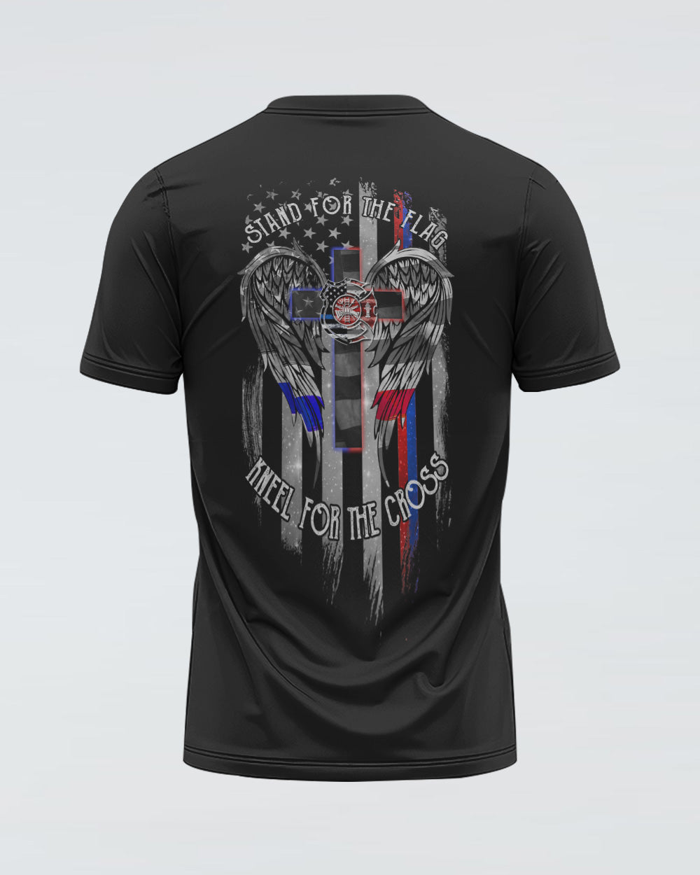 Stand For The Flag Kneel For The Cross Back The Brave Firefighter Women's Christian Tshirt