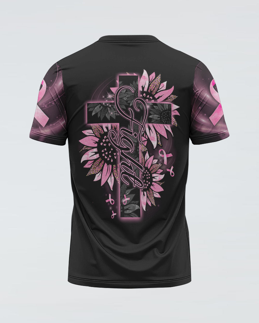 Faith Pink Sunflower Cross Women's Christian Tshirt