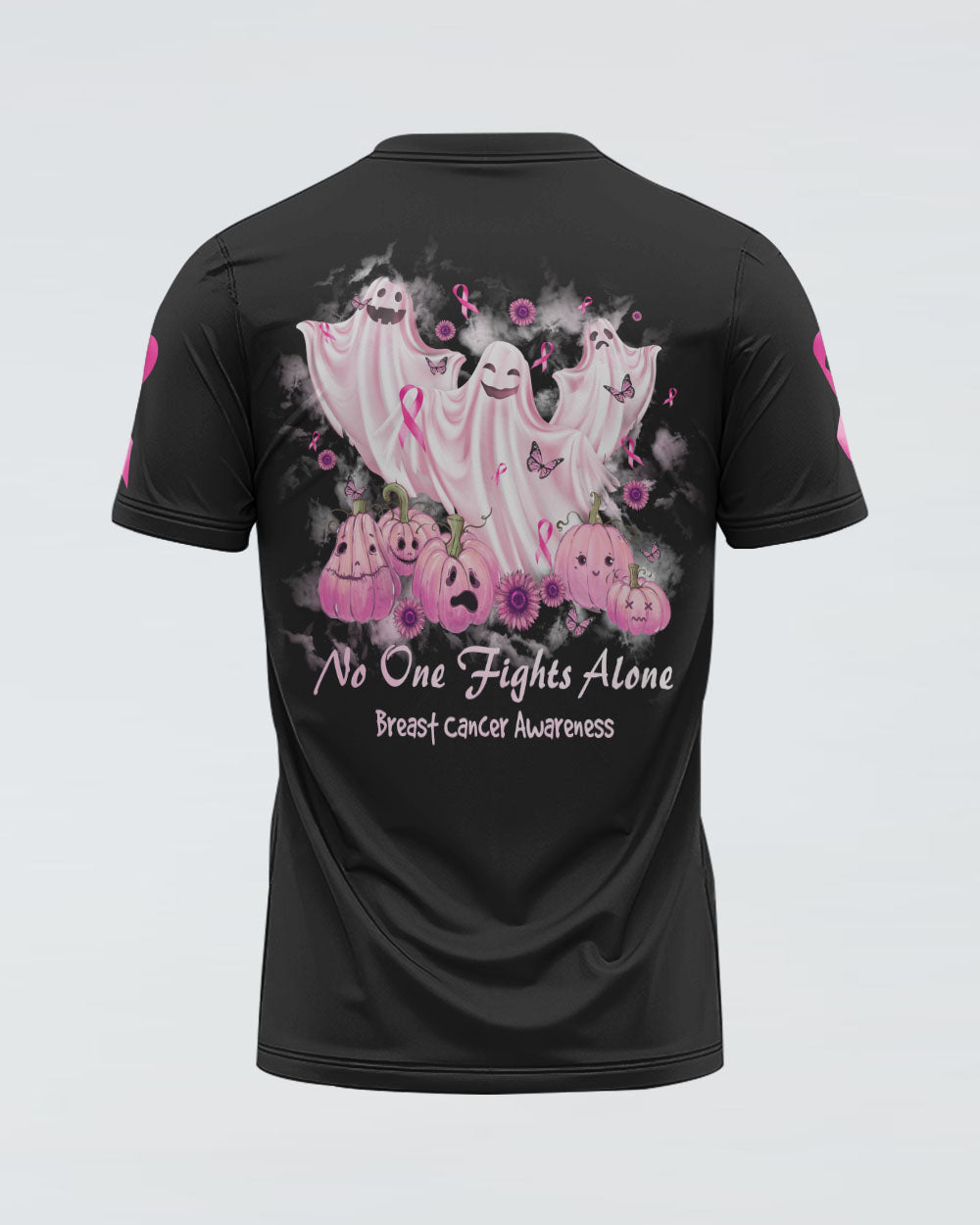 No One Fights Alone Boo Halloween Women's Breast Cancer Awareness Tshirt