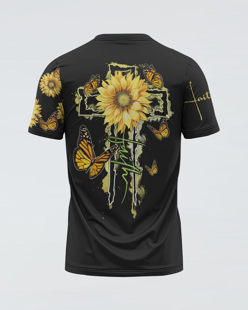 Sunflower Faith Cross Painting Women's Christian Tshirt