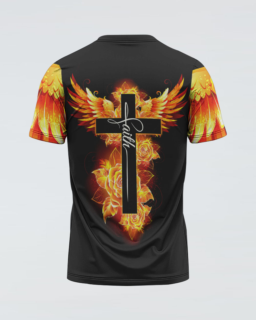 Cross Rose Wings Arm Women's Christian Tshirt