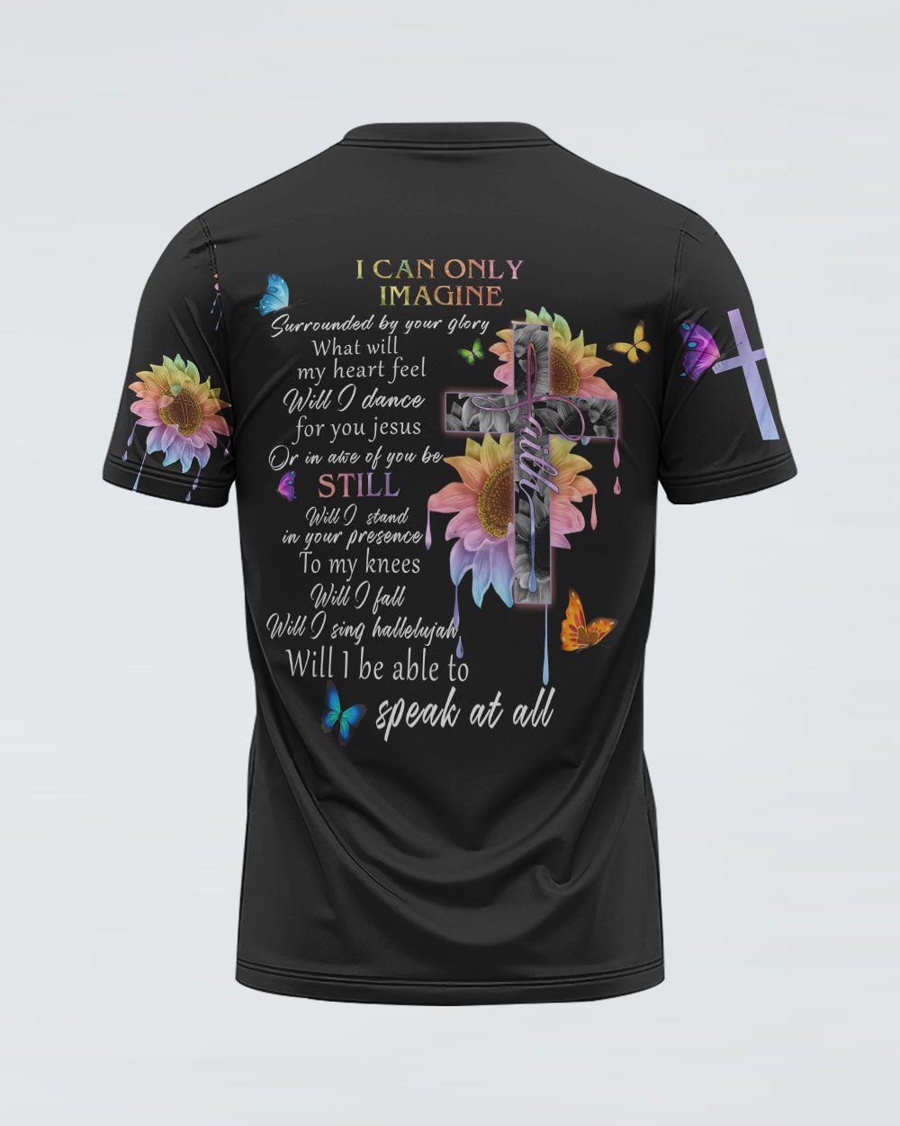 I Can Only Image Faith Rose Butterfly Cross Women's Christian Tshirt